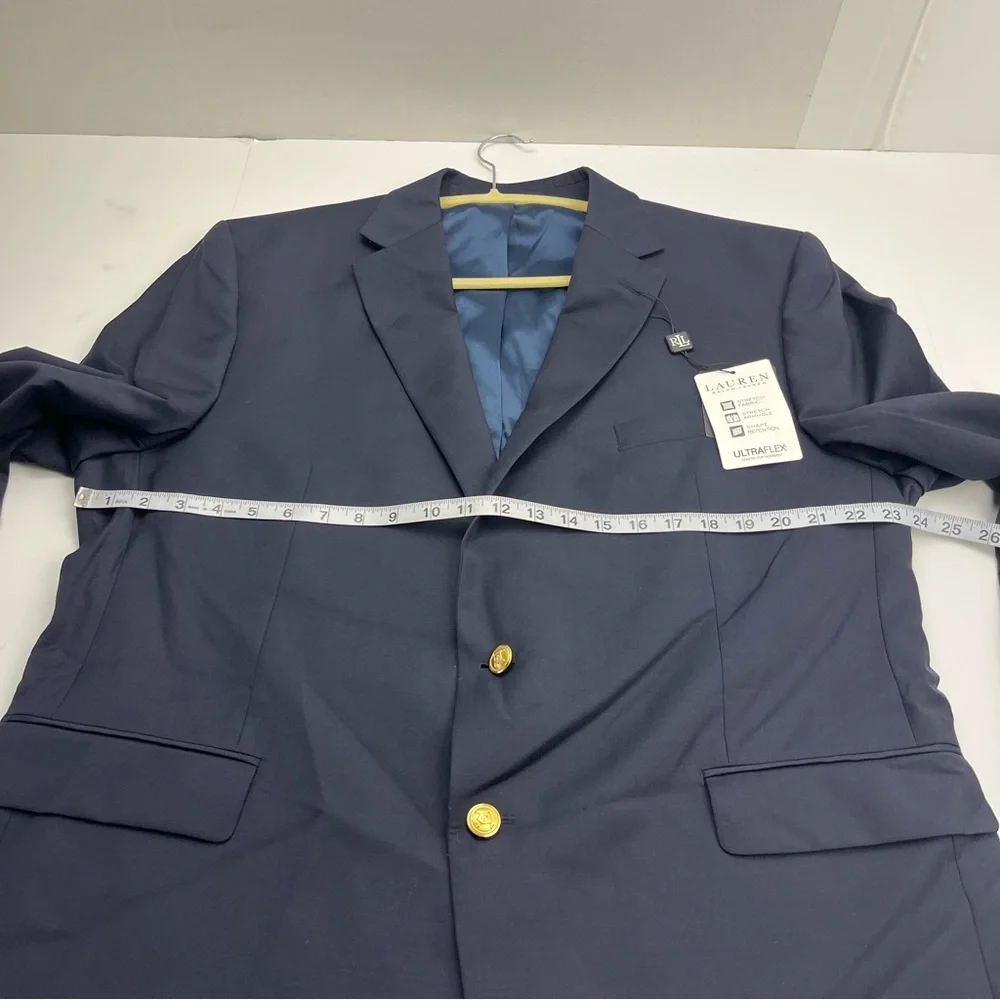 Lauren Ralph Lauren Lang Solid Navy Blue Wool-Blend Sport Coat Mens Size 46R NEW